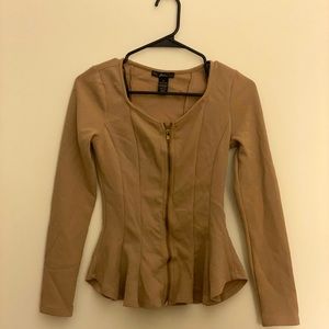 Nude Peplum Zipper Top